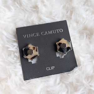 VINCE CAMUTO Tortoise Hexagon Silver Clip On Earrings
